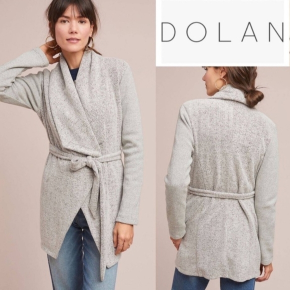 Anthropologie Dolan Northfield fleece sweater wrap jacket XS heather grey - Picture 2 of 12
